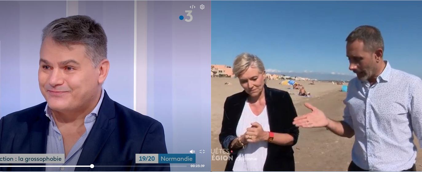 Invité jeudi 7 octobre du 19/20 sur France 3 Normandie, le président régional de la Ligue contre l’obésité, Olivier Foulatier, a abordé les questions liées à la maladie. Un peu plus tard dans la soirée, France 3 Occitanie a consacré une émission à la grossophobie. Agnès Maurin, la directrice de la Ligue contre l’obésité, a évoqué le sujet sensible de la discrimination.