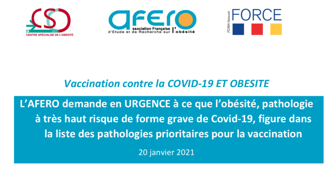 L’association française d’étude et de recherche sur l’obésité estime que tous les moyens nécessaires doivent mis en œuvre pour accélérer la campagne de vaccination, afin que toutes les personnes en situation d’obésité qui le souhaitent puissent se faire vacciner le plus rapidement possible. Elle rappelle que l’obésité est une pathologie à très haut risque de forme grave de Covid-19, notamment chez les plus jeunes.